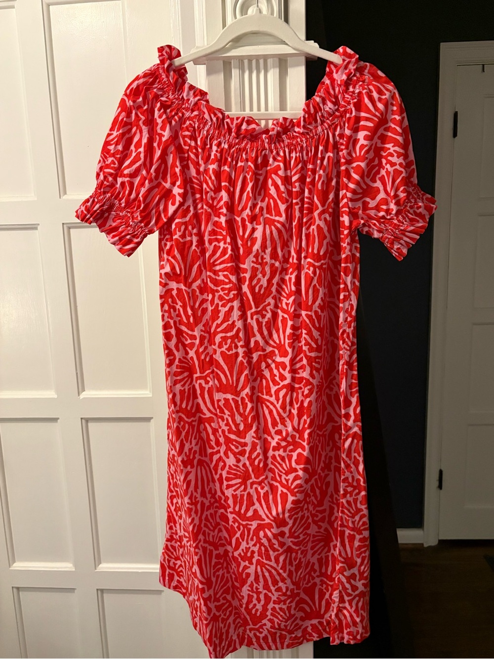 H&M Red and White Off-Shoulder Patterned Dress